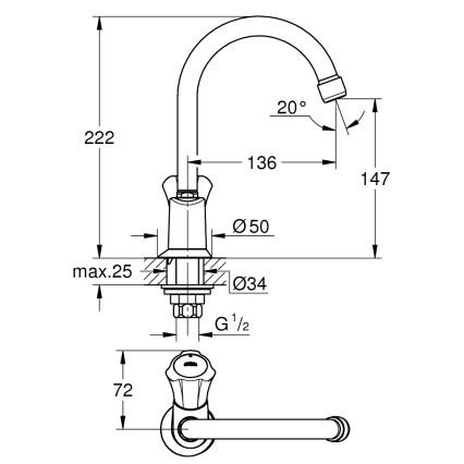 GROHE 20393001 - Stojánkový ventil COSTA L DN 15 lesklý chróm