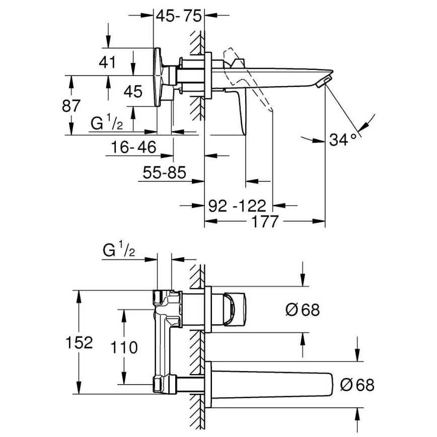 GROHE 20474001 - Umývadlová dvojotvorová batéria 177 mm lesklý chróm