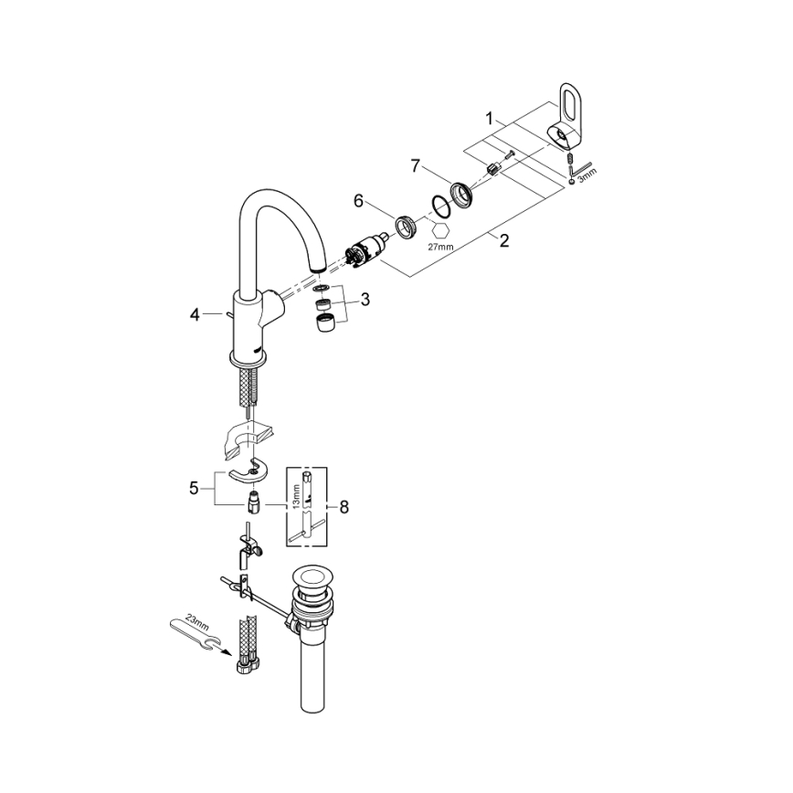 GROHE 23091000 - Umývadlová batéria BAULOOP 310 mm, lesklý chróm