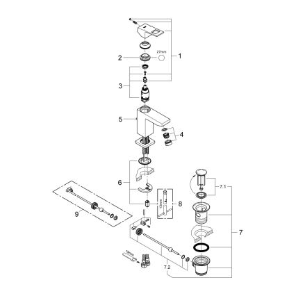 GROHE 2312700E - Umývadlová batéria EUROCUBE, veľkosť S, lesklý chróm