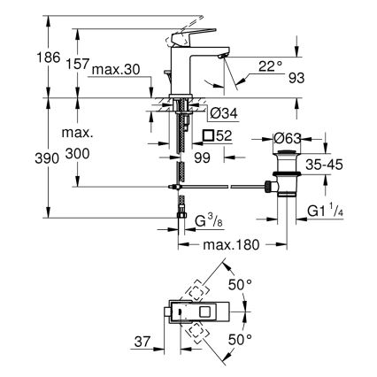 GROHE 2312700E - Umývadlová batéria EUROCUBE, veľkosť S, lesklý chróm