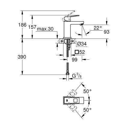 GROHE 2313200E - Umývadlová batéria EUROCUBE veľkosť S lesklý chróm