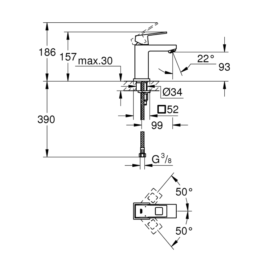 GROHE 2313200E - Umývadlová batéria EUROCUBE veľkosť S lesklý chróm