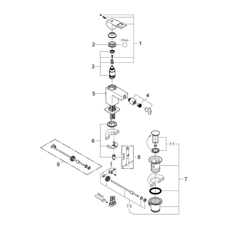 GROHE 23138000 - Bidetová batéria EUROCUBE, veľkosť S, lesklý chróm