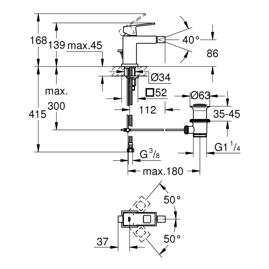 GROHE 23138000 - Bidetová batéria EUROCUBE, veľkosť S, lesklý chróm