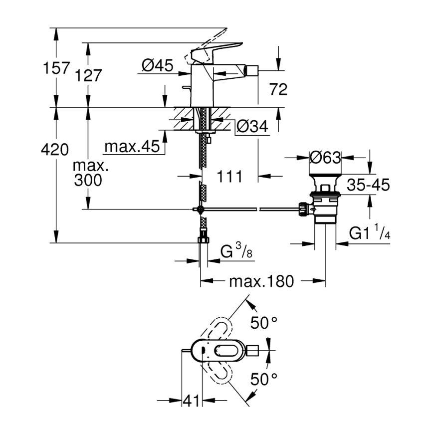 GROHE 23338000 - Bidetová batéria BAULOOP lesklý chróm