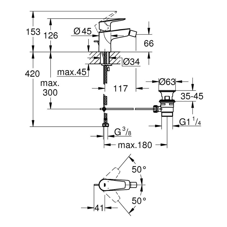 GROHE 23345001 - Bidetová batéria START EDGE, lesklý chróm