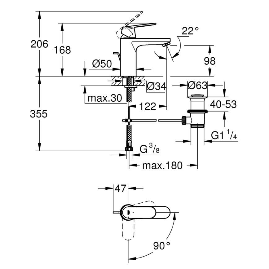 GROHE 2339600E -Umývadlová batéria EUROSMART COSMOPOLITAN DN 15 veľkosť M chróm