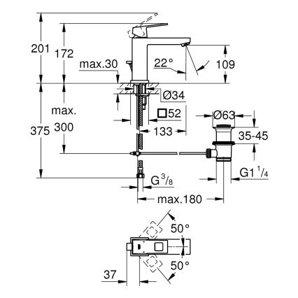 GROHE 23445AL0 - Umývadlová batéria EUROCUBE veľkosť M grafit