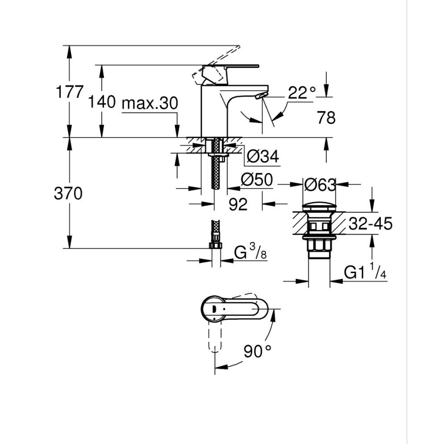 GROHE 23586000 - Umývadlová batéria GET, veľkosť S, lesklý chróm