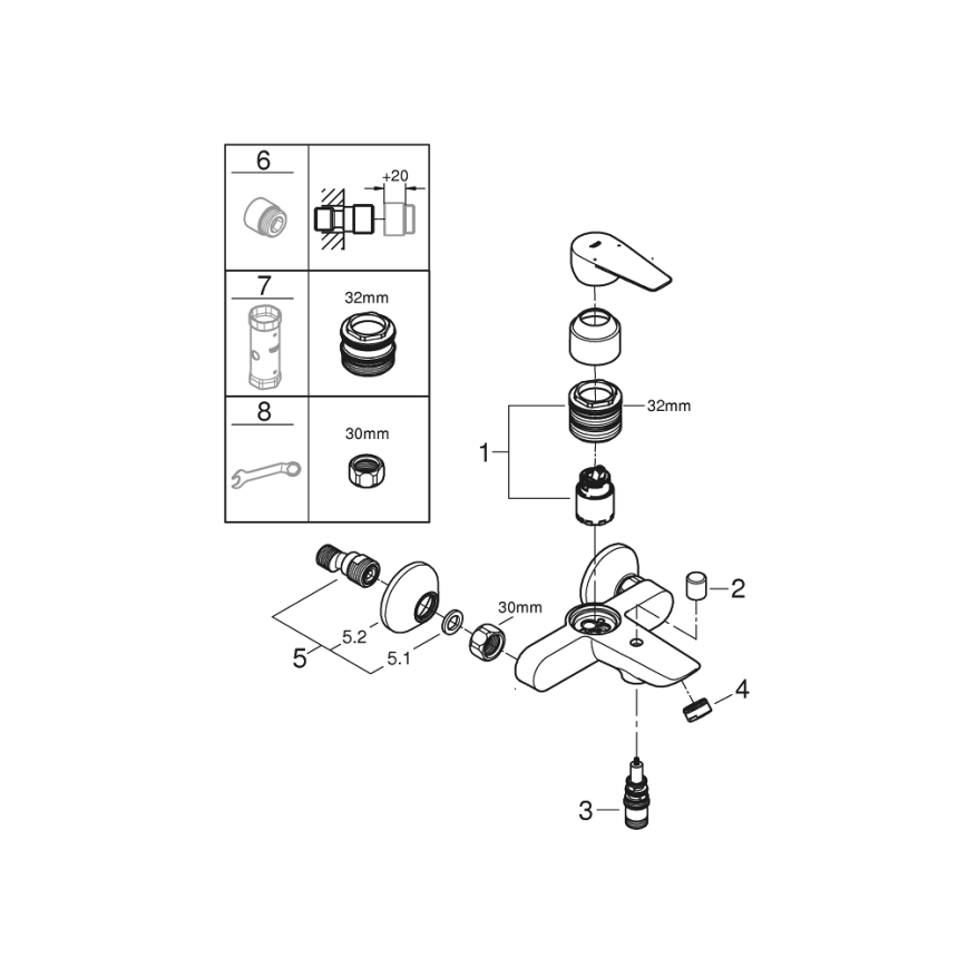 GROHE 23605001 - Vaňová batéria BAUEDGE 150±15 mm lesklý chróm