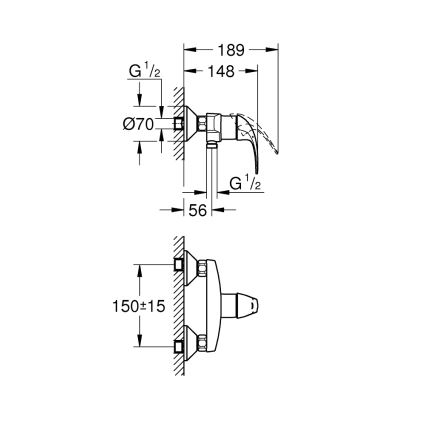 GROHE 23631000 - Sprchová batéria BAUCURVE 150 mm, lesklý chróm
