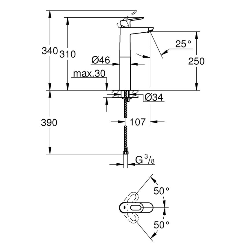 GROHE 23764000 - Umývadlová batéria BAULOOP DN 15 lesklý chróm