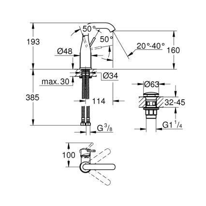 GROHE 23798001 - Umývadlová batéria ESSENCE DN 15 veľkosť M lesklý chróm
