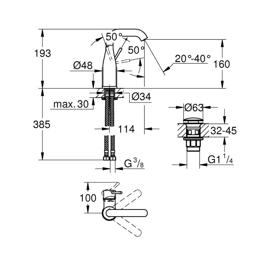GROHE 23798001 - Umývadlová batéria ESSENCE DN 15 veľkosť M lesklý chróm