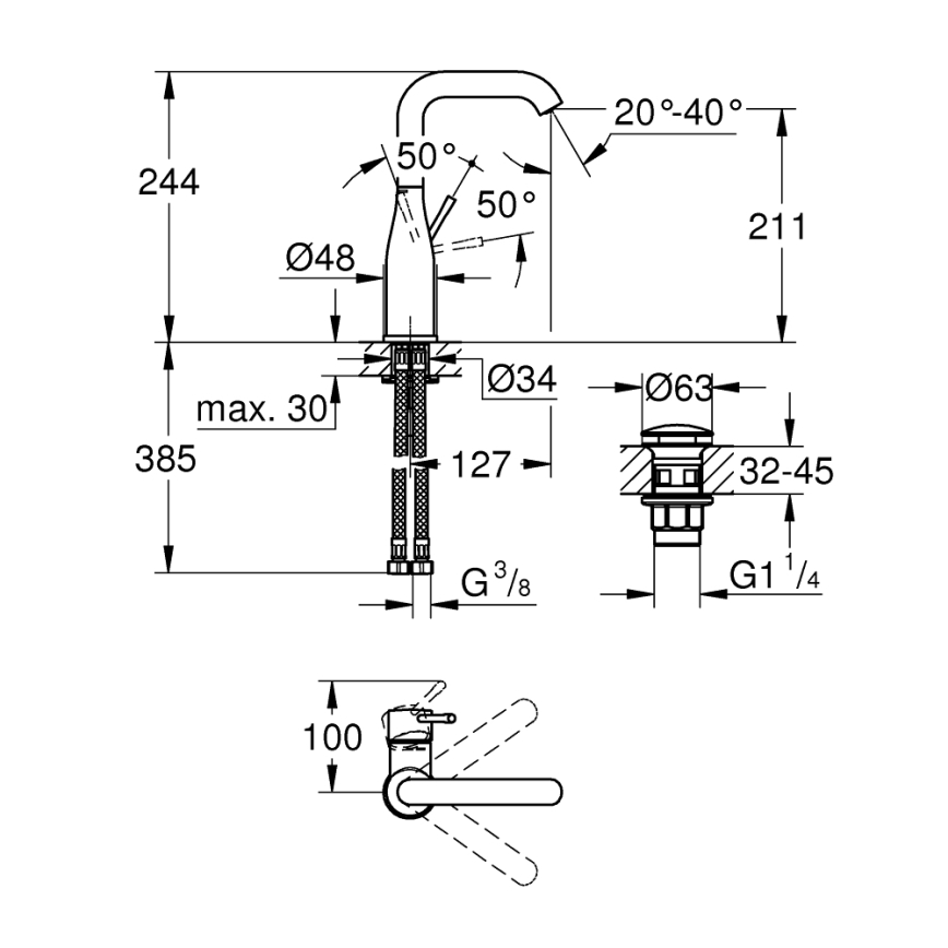GROHE 23799001 - Umývadlová batéria ESSENCE veľkosť L lesklý chróm