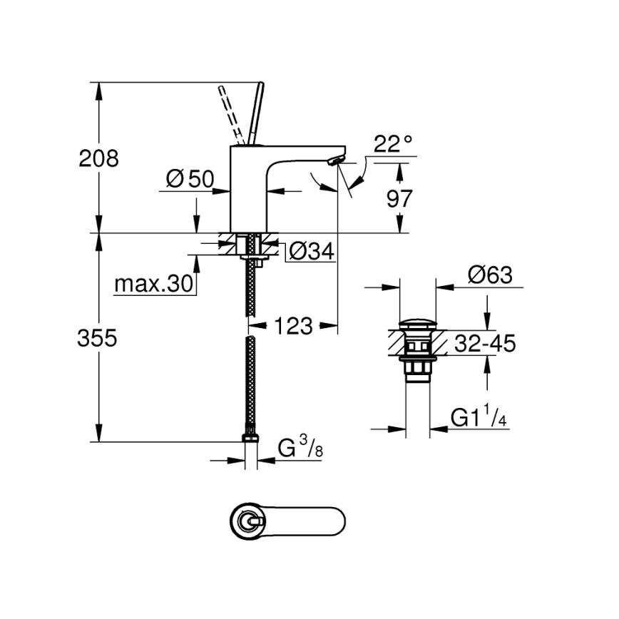GROHE 23800000 - Umývadlová batéria GET, veľkosť M, lesklý chróm