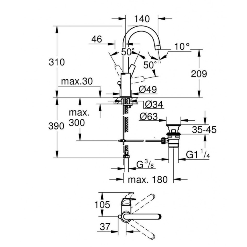 GROHE 23811000 - Umývadlová batéria START FLOW 310 mm lesklý chróm