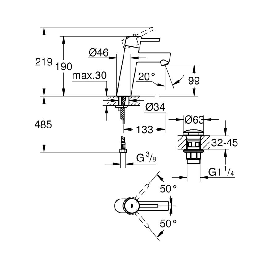 GROHE 23932001 - Umývadlová batéria EUROSMART veľkosť M lesklý chróm