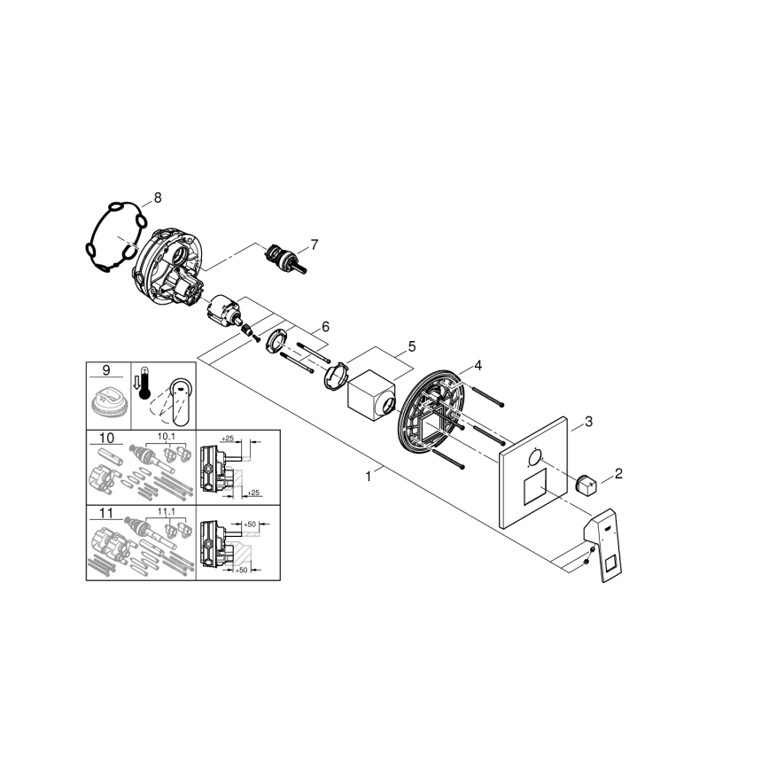 GROHE 24094000 - Batéria EUROCUBE s trojcestným prepínačom, lesklý chróm