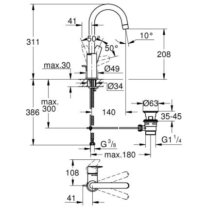 GROHE 24201001 - Umývadlová batéria DN 15, veľkosť L, lesklý chróm