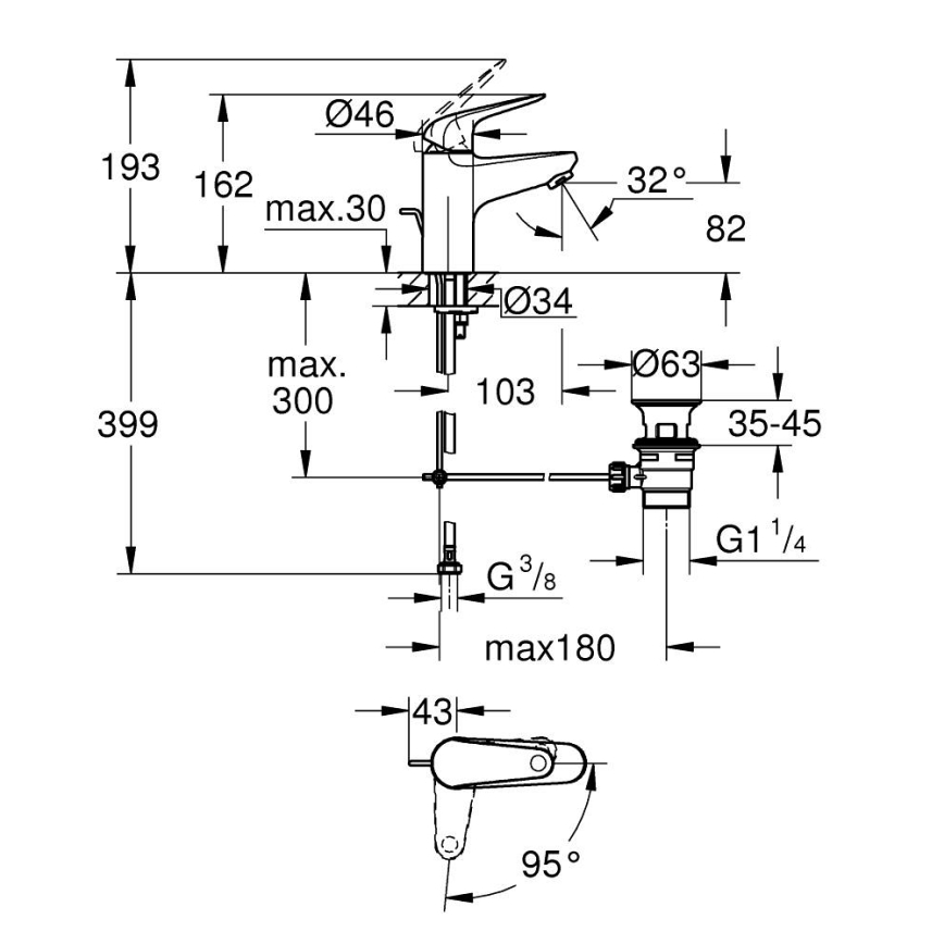 GROHE 24322001 - Umyvadlová batéria SWIFT DN 15 lesklý chróm