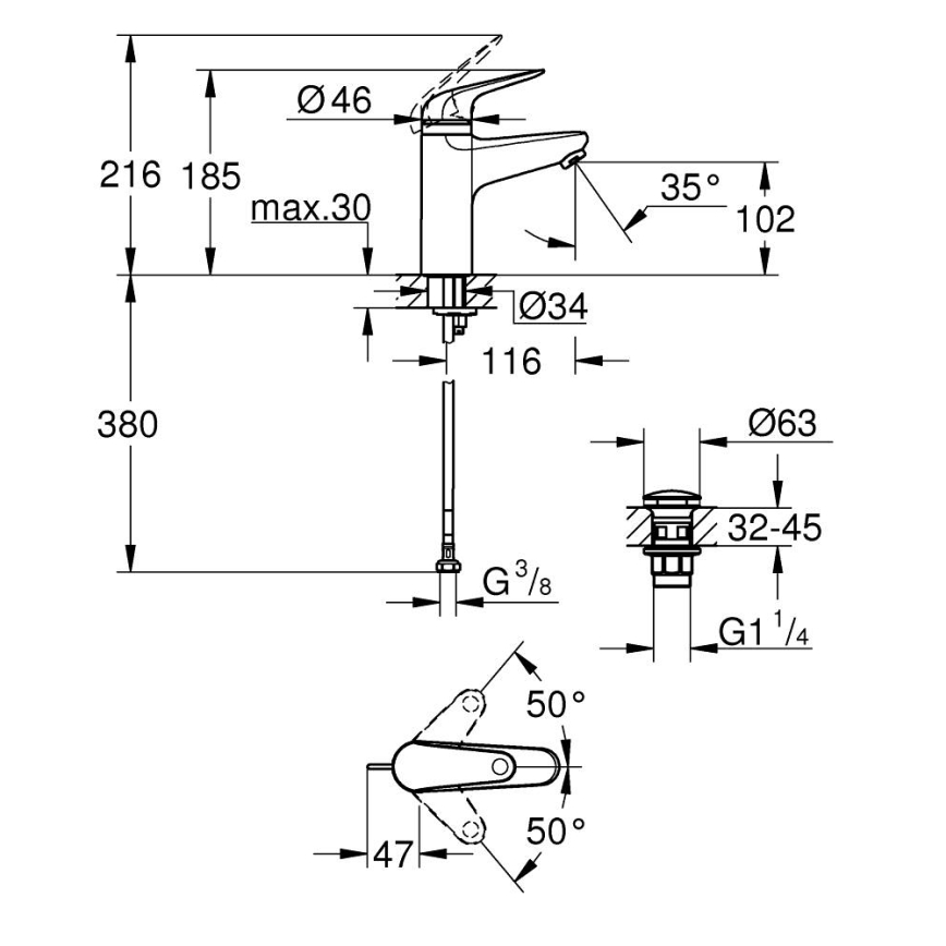 GROHE 24327001 - Umývadlová batéria SWIFT, veľkosť M, lesklý chróm