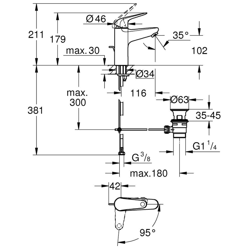 GROHE 24328001 - Umývadlová batéria SWIFT 179 mm lesklý chróm