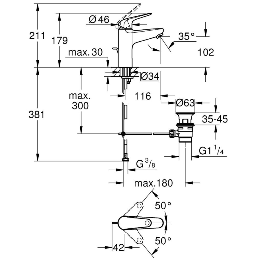 GROHE 24328001 - Umývadlová batéria SWIFT 179 mm lesklý chróm