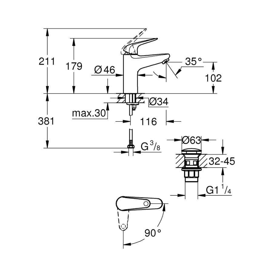 GROHE 24329001 - Umývadlová batéria SWIFT DN 15 lesklý chróm