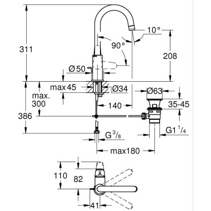 GROHE 24330001 - Umývadlová batéria EUROSMART, veľkosť L, lesklý chróm