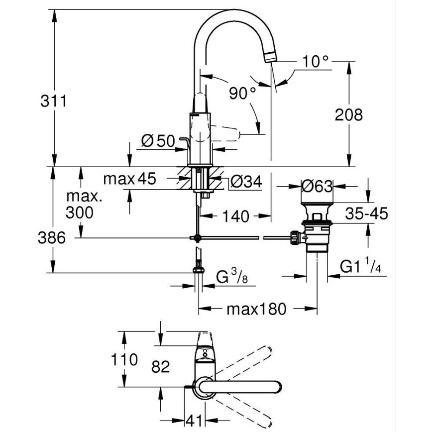 GROHE 24330001 - Umývadlová batéria EUROSMART, veľkosť L, lesklý chróm