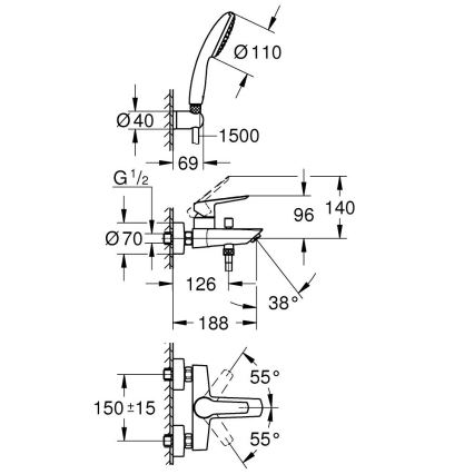 GROHE 25283002 - Kopalniška armatura za kad z dodatki, DN 15, v sijajnem kromu