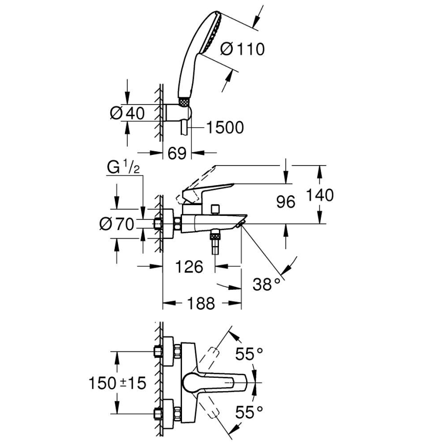 GROHE 25283002 - Kopalniška armatura za kad z dodatki, DN 15, v sijajnem kromu