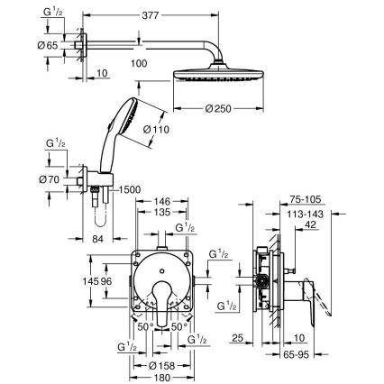 GROHE 25292000 - Podomietkový sprchový systém START VITALIO START 250 chróm