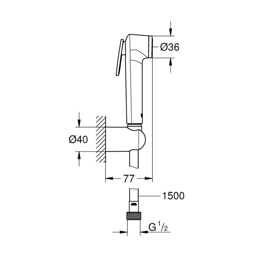 GROHE 26353000 - Bidetová sprcha TEMPESTA-F 30 s držiakom a 150 cm hadicou, chróm