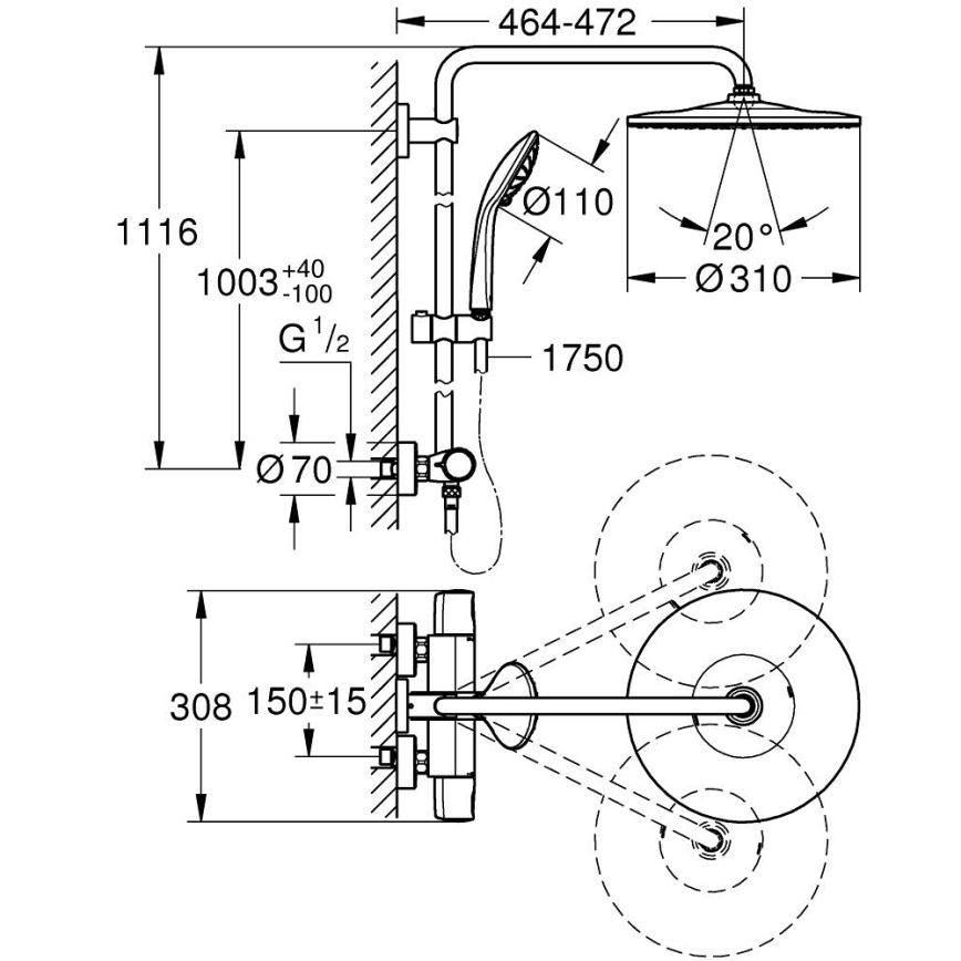 GROHE 26400001 - Sprchový systém VITALIO JOY SYSTEM 310 450 mm lesklý chróm