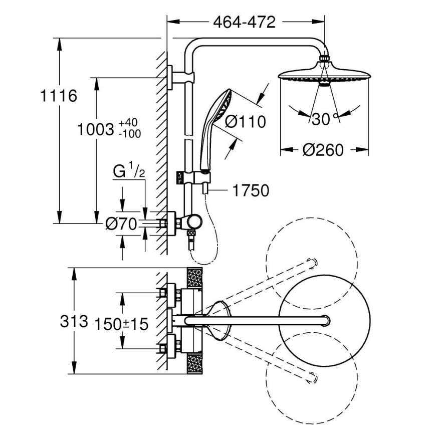 GROHE 26403KF2 - Sprchový systém VITALIO JOY 260 čierny