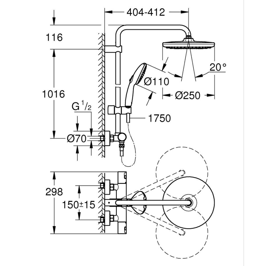 GROHE 26677001 - Sprchový systém VITALIO START SYSTEM 250 lesklý chróm
