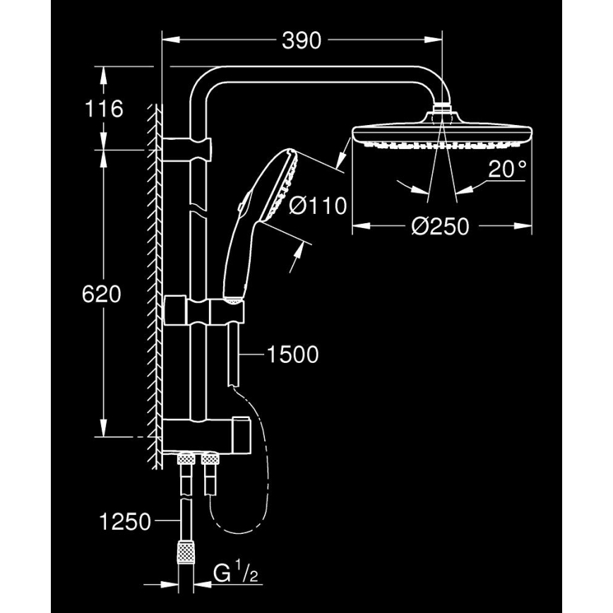 GROHE 266802431 - Sprchový systém VITALIO START SYSTEM 250 390 mm čierna
