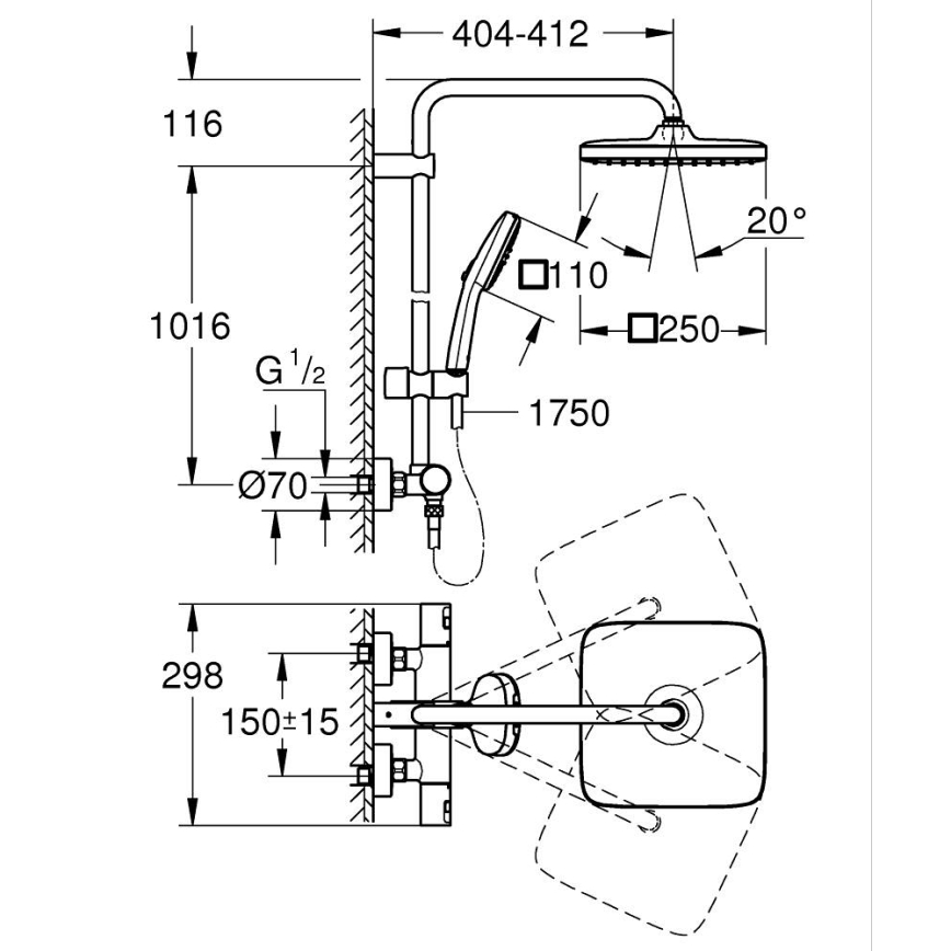 GROHE 266962431 - Sprchový systém VITALIO COMFORT 250 250 × 250 mm čierna