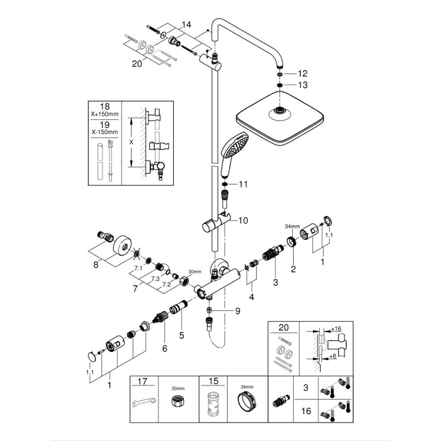 GROHE 266962431 - Sprchový systém VITALIO COMFORT 250 250 × 250 mm čierny