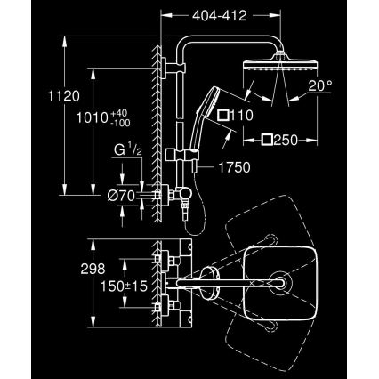 GROHE 26697001 - Sprchový systém VITALIO COMFORT 250 250 × 250 mm lesklý chróm