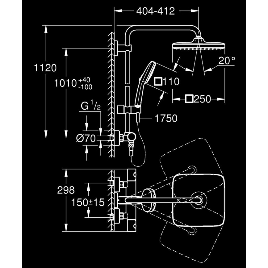 GROHE 26697001 - Sprchový systém VITALIO COMFORT 250 250 × 250 mm lesklý chróm