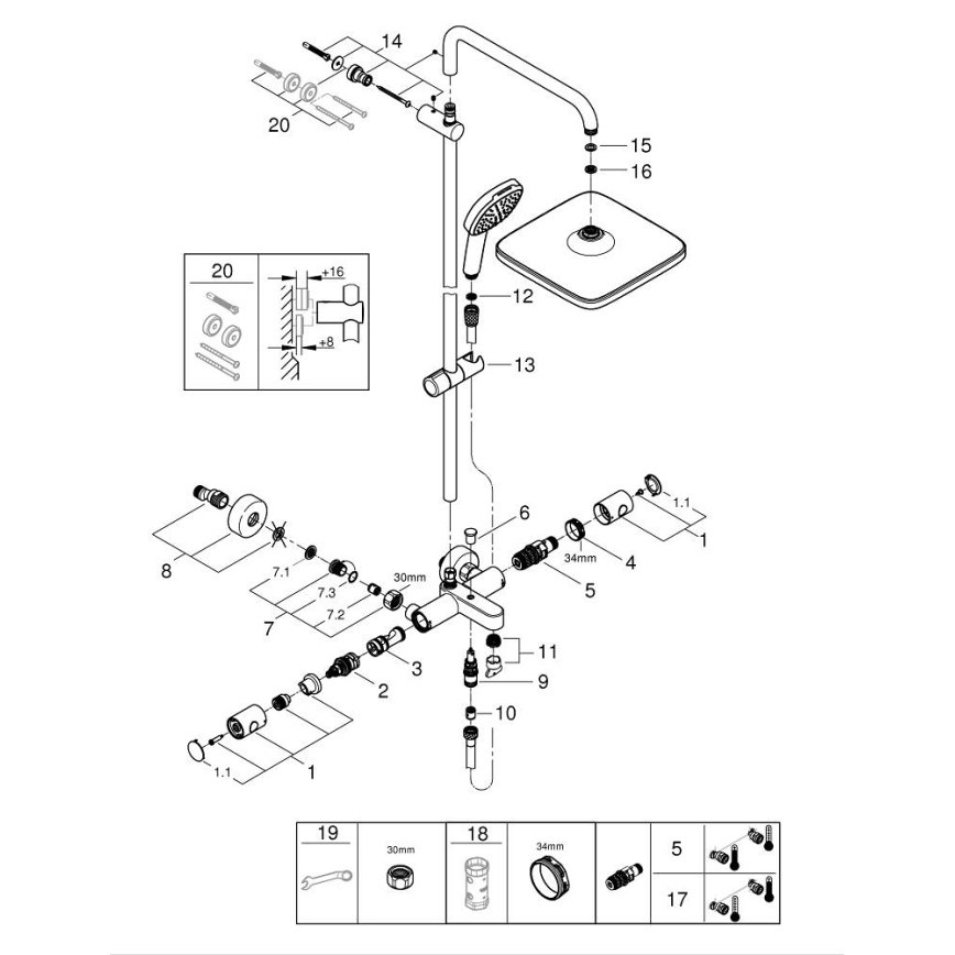 GROHE 269842431 - sprchový systém VITALIO COMFORT 250, 250 × 250 mm, čierny