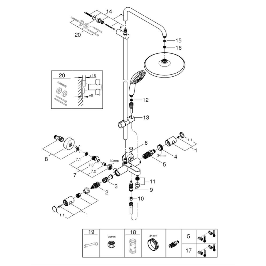 GROHE 269882431 - Sprchový systém VITALIO START SYSTEM 250 390 mm čierna