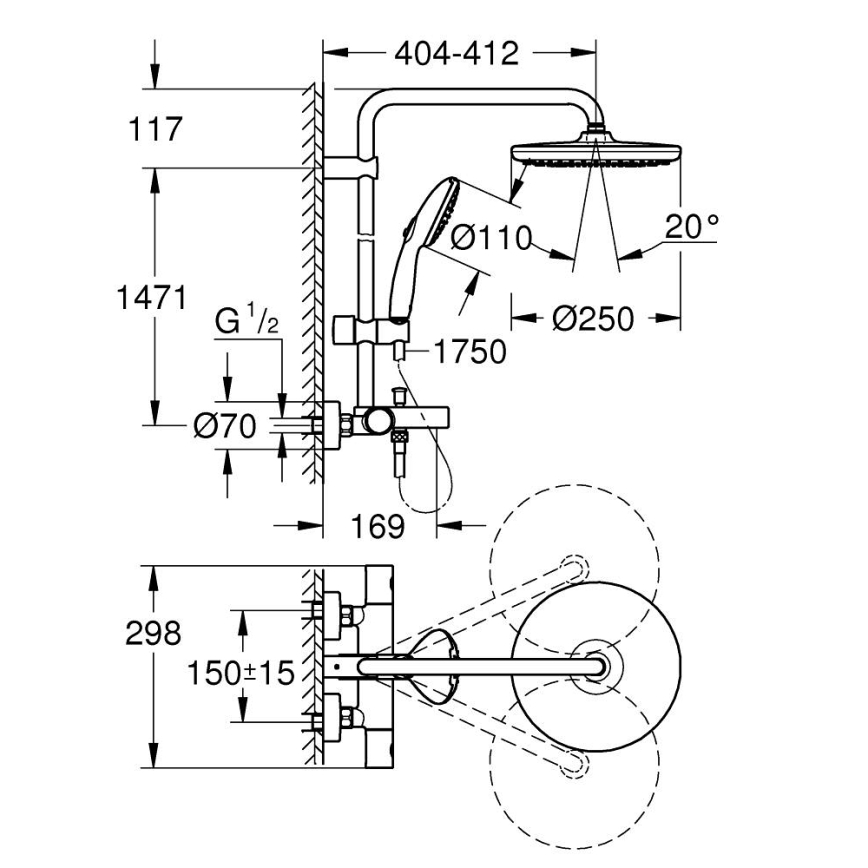 GROHE 269882431 - Sprchový systém VITALIO START SYSTEM 250 390 mm čierna