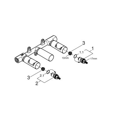 GROHE 29025002 - Univerzálne podomietkové teleso pre trojotvorovú umývadlovú batériu, mosadz