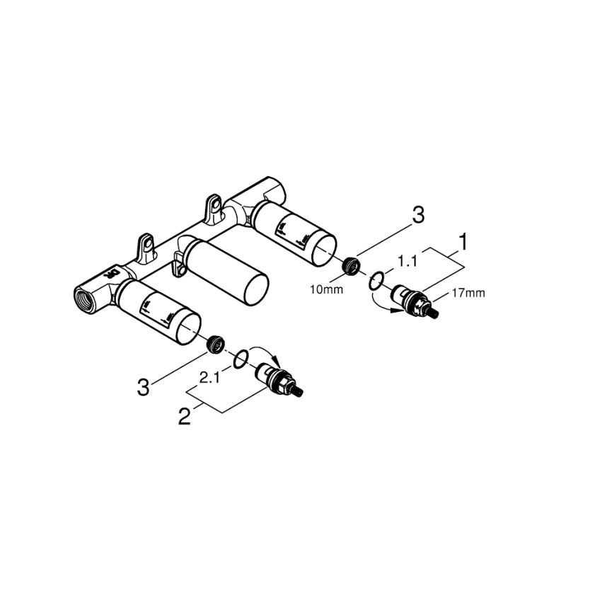 GROHE 29025002 - Univerzálne podomietkové teleso pre trojotvorovú umývadlovú batériu, mosadz