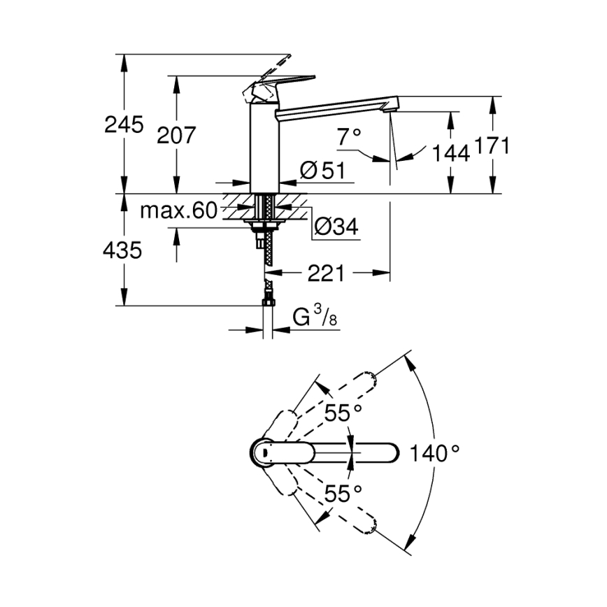 GROHE 30193000 - Drezová batéria EUROSMART COSMOPOLITAN lesklý chróm